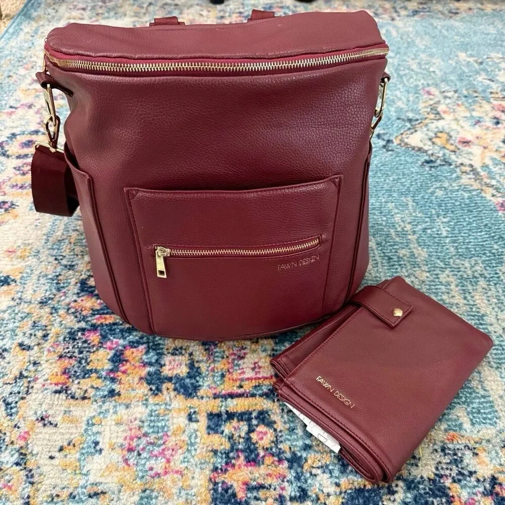 Fawn Design Original Diaper Bag in Wine - Burgandy & Changing Pad